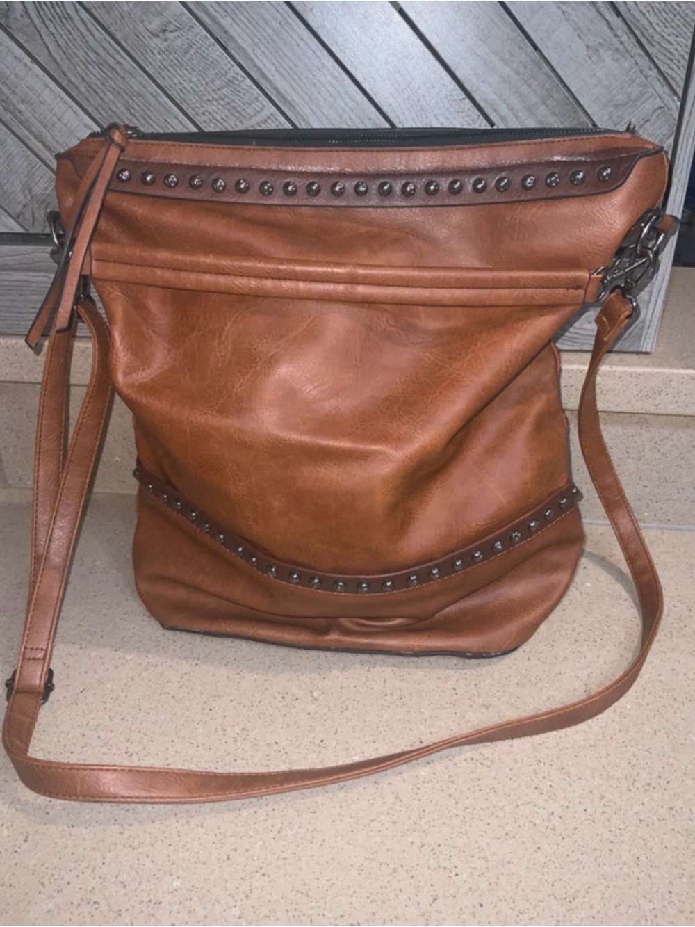Classic Studded Crossbody Bag - Brown. Very large gorgeous bag.
